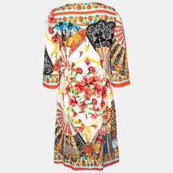 Pre Owned Dolce & Gabbana Multicolor Oriental Fan Print Silk Dress M
