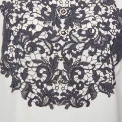 Pre Owned Dolce & Gabbana Cream Silk Lace Embroidered Crystal Embellished Sleeveless Blouse M