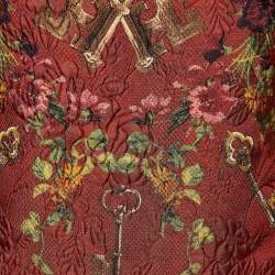 Pre Owned بلوزة دولتشي أند غابانا جاكار طباعة موردة ومفتاح بني مقاس صغير ( سمول )