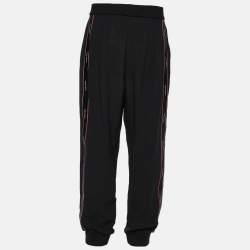 Pre Owned Dolce & Gabbana Black Crepe Logo Tape Trimmed Joggers M