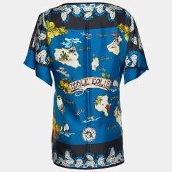 Pre Owned Dolce & Gabbana Blue Printed Silk Blouse M