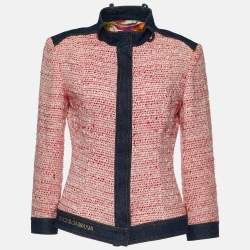 Pre Owned Dolce & Gabbana Vintage Red Tweed Denim Jacket and Jeans Set M