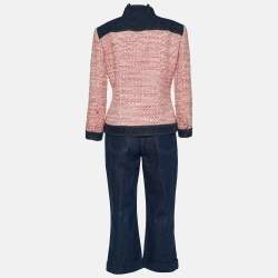 Pre Owned Dolce & Gabbana Vintage Red Tweed Denim Jacket and Jeans Set M