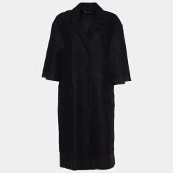 Dolce & Gabbana Black Wool & Lace Overlay Single Breasted Coat L