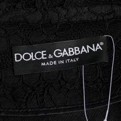 Dolce & Gabbana Black Wool & Lace Overlay Single Breasted Coat L