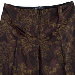 Pre Owned Dolce & Gabbana Dark Brown Brocade Silk Trousers S