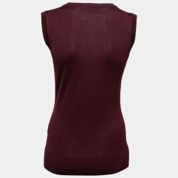 Pre Owned Dolce & Gabbana Burgundy Wool Lace Detail Sleeveless Top M