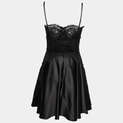 Pre Owned Dolce & Gabbana Black Silk & Lace Trimmed Sleeveless Short Dress S