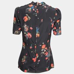 Pre Owned Dolce & Gabbana Black Floral Printed Silk Neck Tie Detailed Blouse M