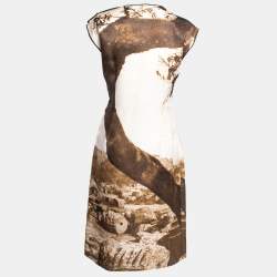 Pre Owned Dolce & Gabbana Brown Printed Silk Button Detail Sleeveless Dress M