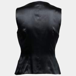 Pre Owned Dolce & Gabbana Black Wool & Silk Satin Button Front Waistcoat M