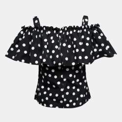 Pre Owned Dolce & Gabbana Black Polka Dotted Cotton Cold Shoulder Top XS
