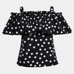 Pre Owned Dolce & Gabbana Black Polka Dotted Cotton Cold Shoulder Top XS