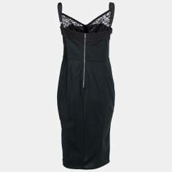 Pre Owned Dolce & Gabbana Black Synthetic & Lace Sleeveless Bodycon Dress M