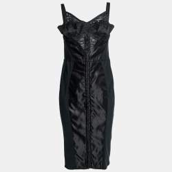 Pre Owned Dolce & Gabbana Black Synthetic & Lace Sleeveless Bodycon Dress M