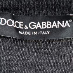 Pre Owned Dolce & Gabbana Black Floral Printed Silk & Wool Ruched Cardigan M