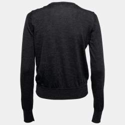 Pre Owned Dolce & Gabbana Black Floral Printed Silk & Wool Ruched Cardigan M