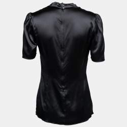 Pre Owned Dolce & Gabbana Black Silk Satin Short Sleeve Blouse M