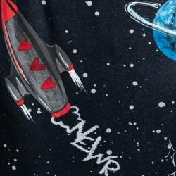 Pre Owned Dolce & Gabbana Midnight Blue Galaxy Printed Silk Knee Length Skirt M