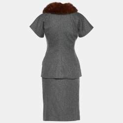Pre Owned Dolce & Gabbana Vintage Grey Wool Blend Skirt Suit M