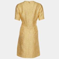 Pre Owned Dolce & Gabbana Pale Yellow Floral Jacquard Mini Dress M