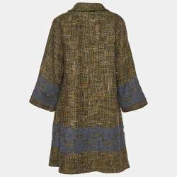 Pre Owned Dolce & Gabbana Green Tweed Lace Applique Coat M