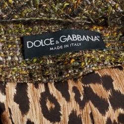 Pre Owned Dolce & Gabbana Green Tweed Lace Applique Coat M