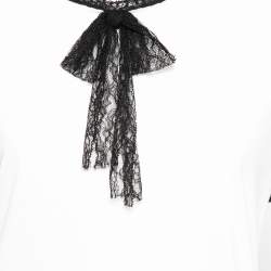 Pre Owned Dolce & Gabbana White Cotton Lace Trimmed Short Sleeve Top M