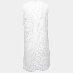 Pre Owned Dolce & Gabbana White Lace Scalloped Hem Detail Sleeveless Dress L