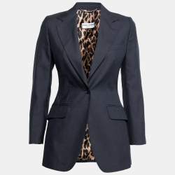 Pre Owned بذلة دولتشي أند غابانا صوف وحرير أزرق كحلي بصف أزرار مقاس صغير - سمول