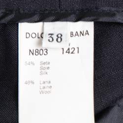 Pre Owned بذلة دولتشي أند غابانا صوف وحرير أزرق كحلي بصف أزرار مقاس صغير - سمول