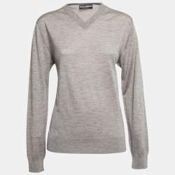 Pre Owned Dolce & Gabbana Grey Cashmere V Neck Long Sleeve Sweater L