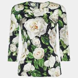 Pre Owned Dolce & Gabbana Monochrome Floral Print Silk Blouse S