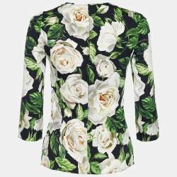 Pre Owned Dolce & Gabbana Monochrome Floral Print Silk Blouse S