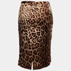 مملوكة مسبقًا تنورة مستقيمة دولتشي آند غابانا حرير بنقشة الفهد بيج مقاس متوسط - ميديوم