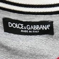 Pre Owned Dolce & Gabbana Grey Cotton Floral Appliqued Crewneck Pullover S
