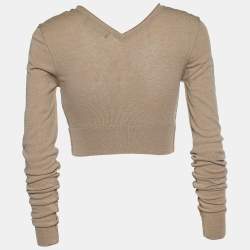 Pre Owned Dolce & Gabbana Beige Rib Knit Cropped Cardigan S
