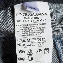 Pre Owned Dolce & Gabbana Indigo Faded Effect Denim Embellished Distressed Jeans Waist 32" 
