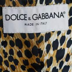 Pre Owned Dolce & Gabbana Vintage Black Leather RIbbed Collar Long Coat M