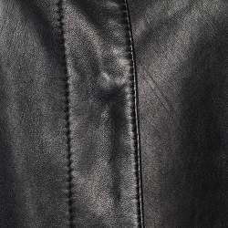 Pre Owned Dolce & Gabbana Vintage Black Leather RIbbed Collar Long Coat M