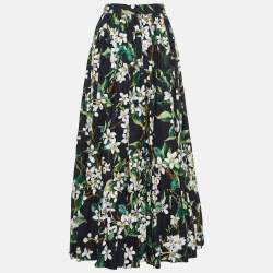 Pre Owned Dolce & Gabbana Black Floral Print Poplin Maxi Skirt M