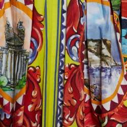 Pre Owned Dolce & Gabbana Multicolor Sicilian Postcard Printed Cotton Midi Skirt S