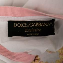 Pre Owned Dolce & Gabbana White Cotton Floral Logo Printed Short Sleeve T-Shirt M