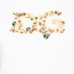 Pre Owned Dolce & Gabbana White Cotton Floral Logo Printed Short Sleeve T-Shirt M