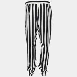 Pre Owned Dolce & Gabbana Monochrome Striped Crepe Tapered Trousers L