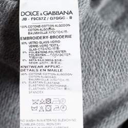Pre Owned Dolce & Gabbana Grey Rib Knit Queen Embellished Sweatshirt M