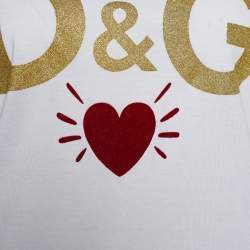 Pre Owned Dolce & Gabbana White Jersey Heart & Logo Print T-Shirt L