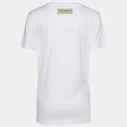Pre Owned Dolce & Gabbana White Jersey Heart & Logo Print T-Shirt L