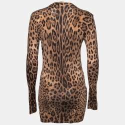 Pre Owned Dolce & Gabbana Brown Animal Printed Wool Button Front Long Cardigan S