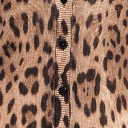 Pre Owned Dolce & Gabbana Brown Animal Printed Wool Button Front Long Cardigan S